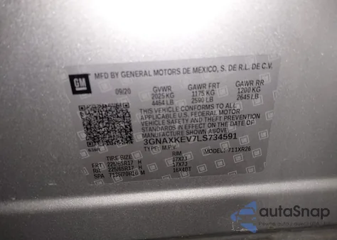 2020 Chevrolet Equinox Fwd Lt 1.5L Turbo from USA, damaged, VIN 3GNAXKEV7LS734591